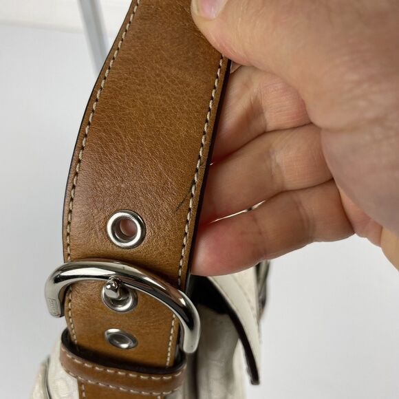 Coach Y2K White Signature Canvas Brown Leather Mini Soho Hobo Shoulder Bag #1444 - Picture 13 of 17